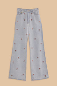 Pantalon en denim brodé - Bleu