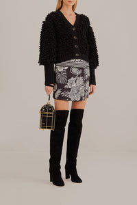 Cardigan à col V texturé en laine mélangée - Noir