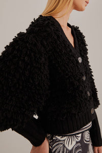 Cardigan à col V texturé en laine mélangée - Noir