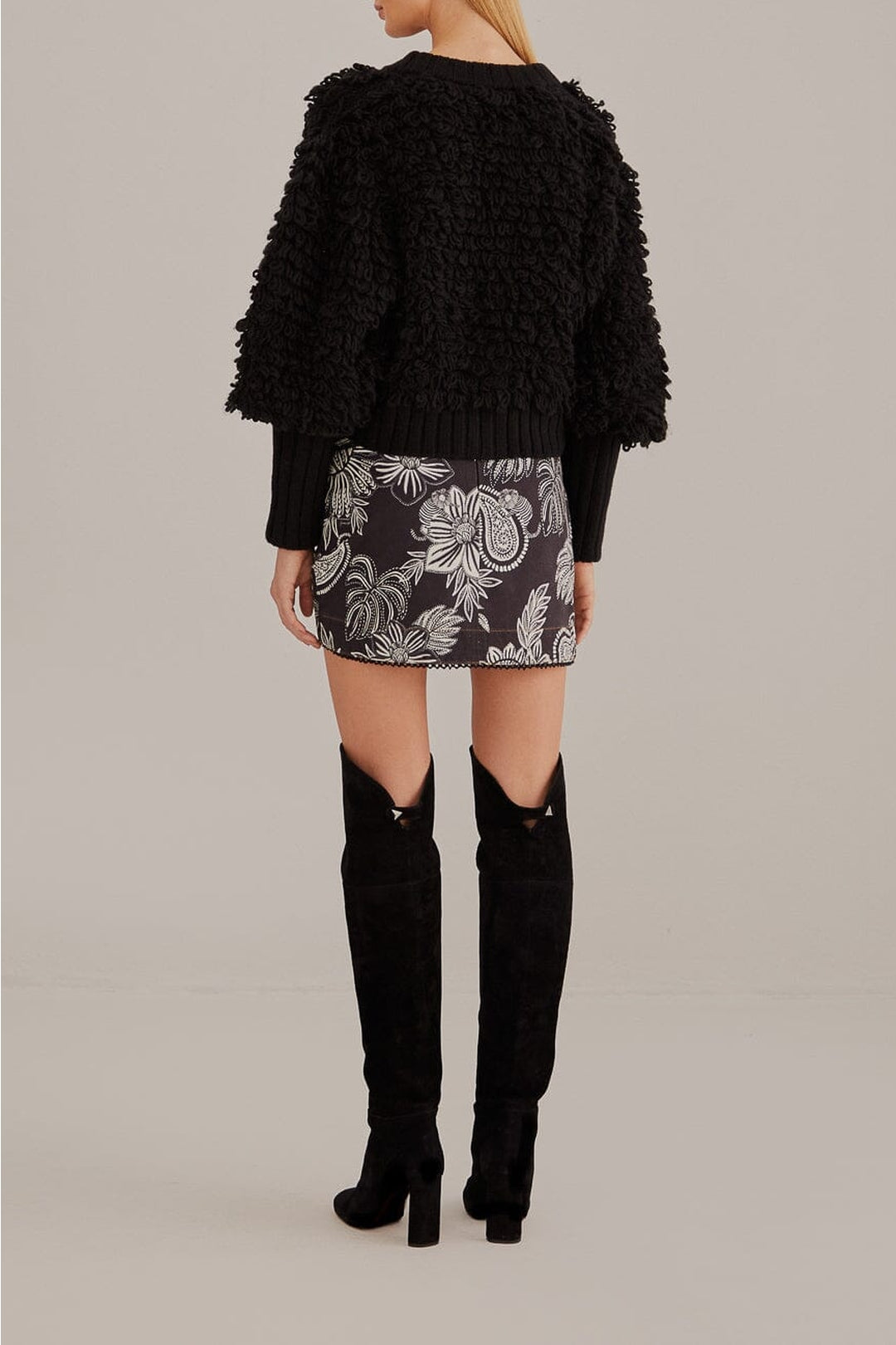 Cardigan à col V texturé en laine mélangée - Noir