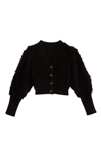 Cardigan à col V texturé en laine mélangée - Noir