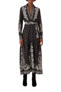 Robe longue à motif cachemire en coton - Noir