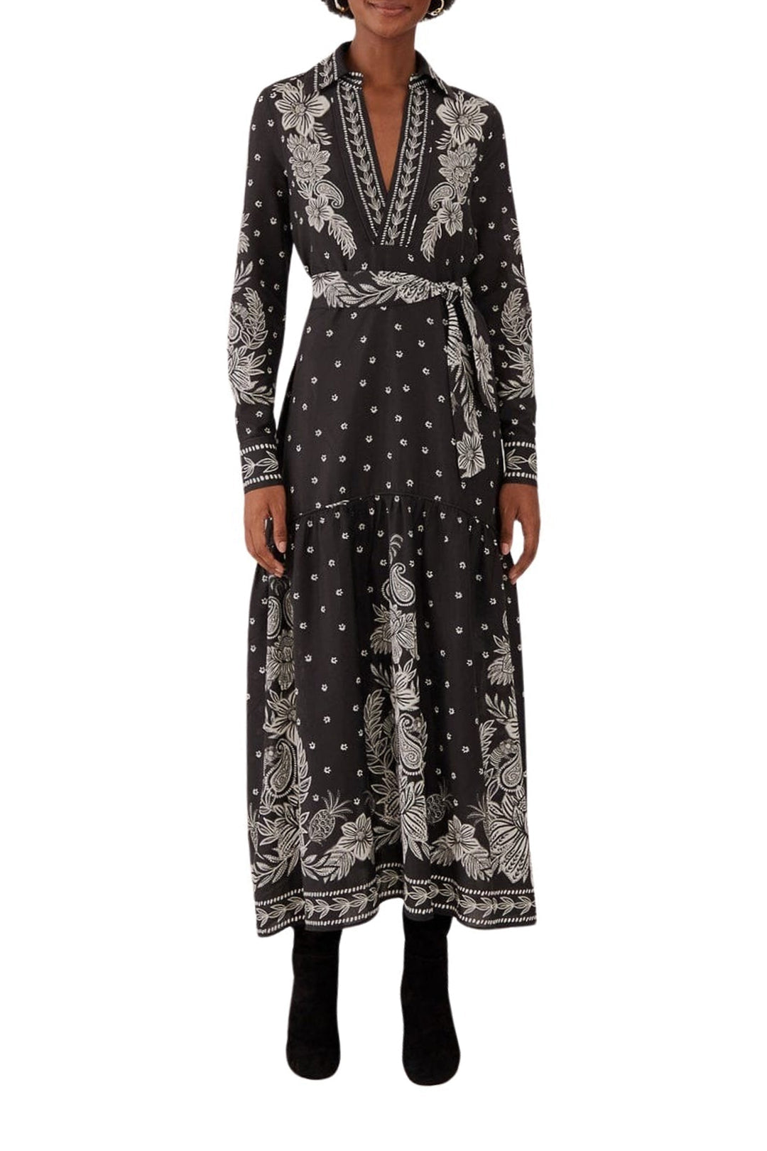 Robe longue à motif cachemire en coton - Noir