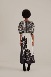 Jupe longue à motif cachemire en coton - Noir