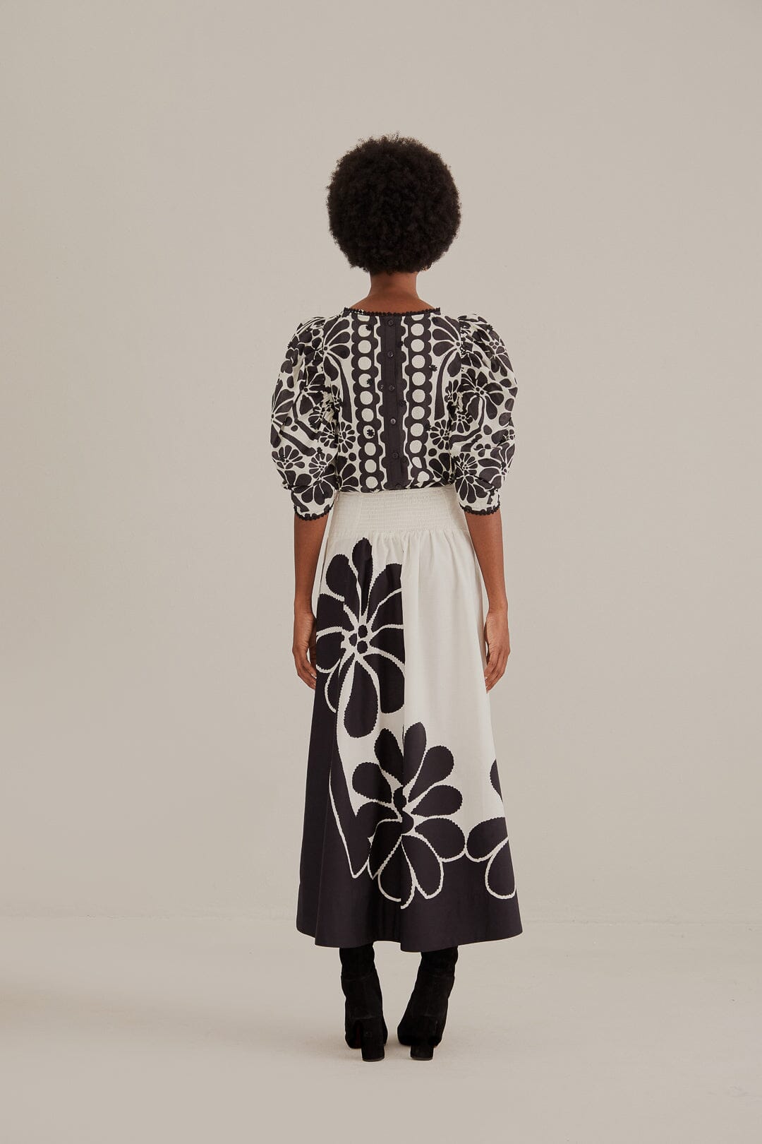 Jupe longue à motif cachemire en coton - Noir