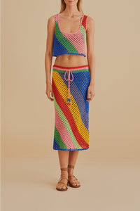 Jupe midi à rayures diagonales en coton - Multicolore