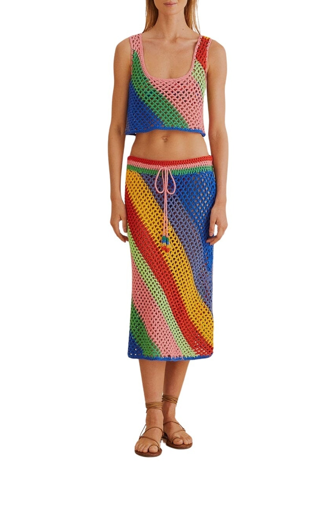 Jupe midi à rayures diagonales en coton - Multicolore