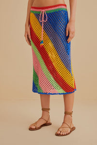 Jupe midi à rayures diagonales en coton - Multicolore