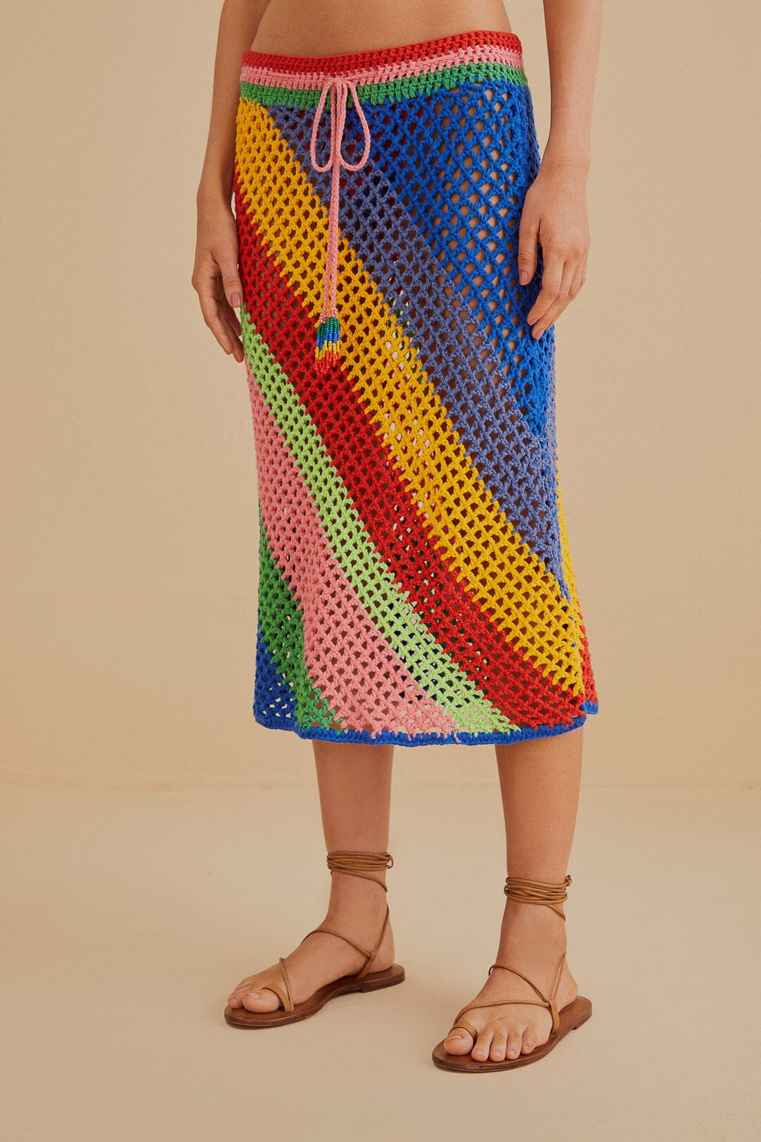 Jupe midi à rayures diagonales en coton - Multicolore