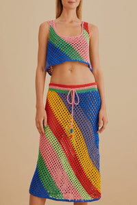 Jupe midi à rayures diagonales en coton - Multicolore