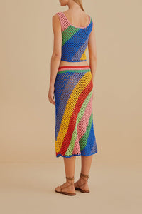 Jupe midi à rayures diagonales en coton - Multicolore