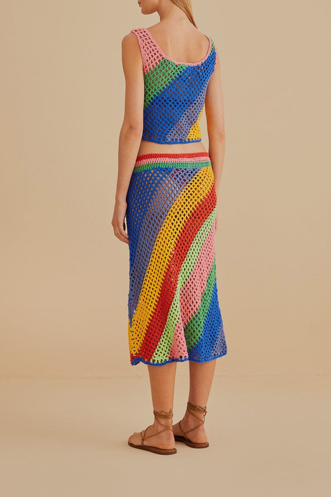 Jupe midi à rayures diagonales en coton - Multicolore
