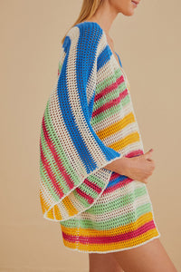 Kimono à rayures en coton - Multicolore