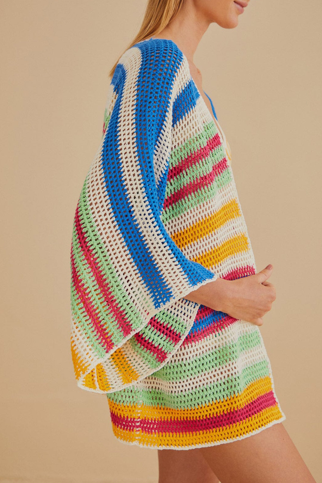 Kimono à rayures en coton - Multicolore