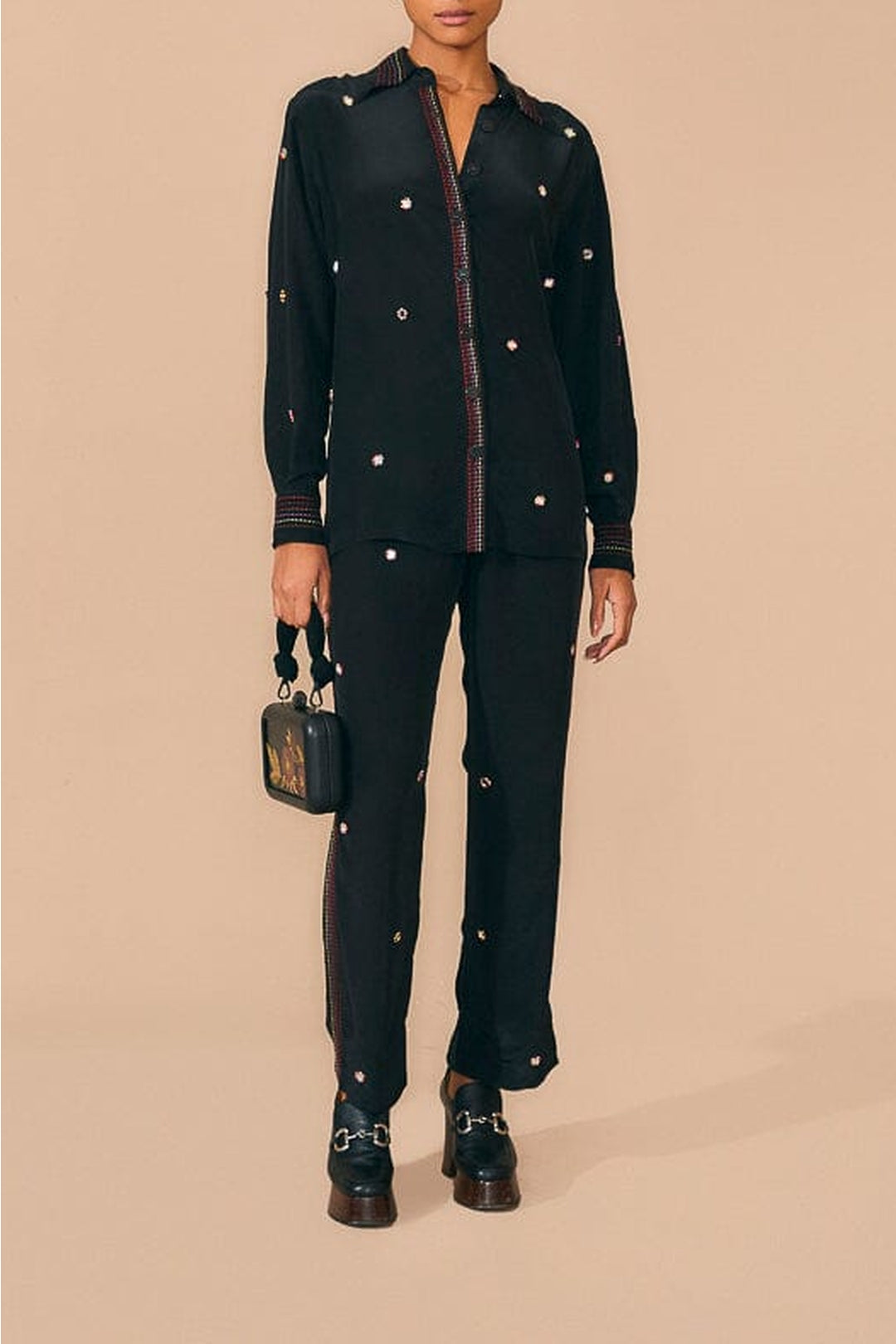 Pantalon miroir Arc-en-ciel à perles - Noir
