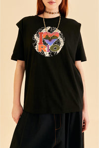 T-shirt à épaulettes I Love Rio en coton - Noir