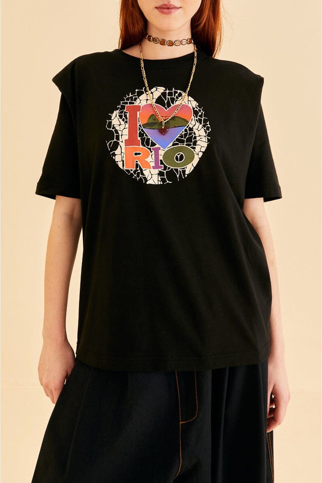 T-shirt à épaulettes I Love Rio en coton - Noir