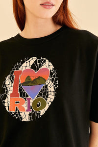 T-shirt à épaulettes I Love Rio en coton - Noir