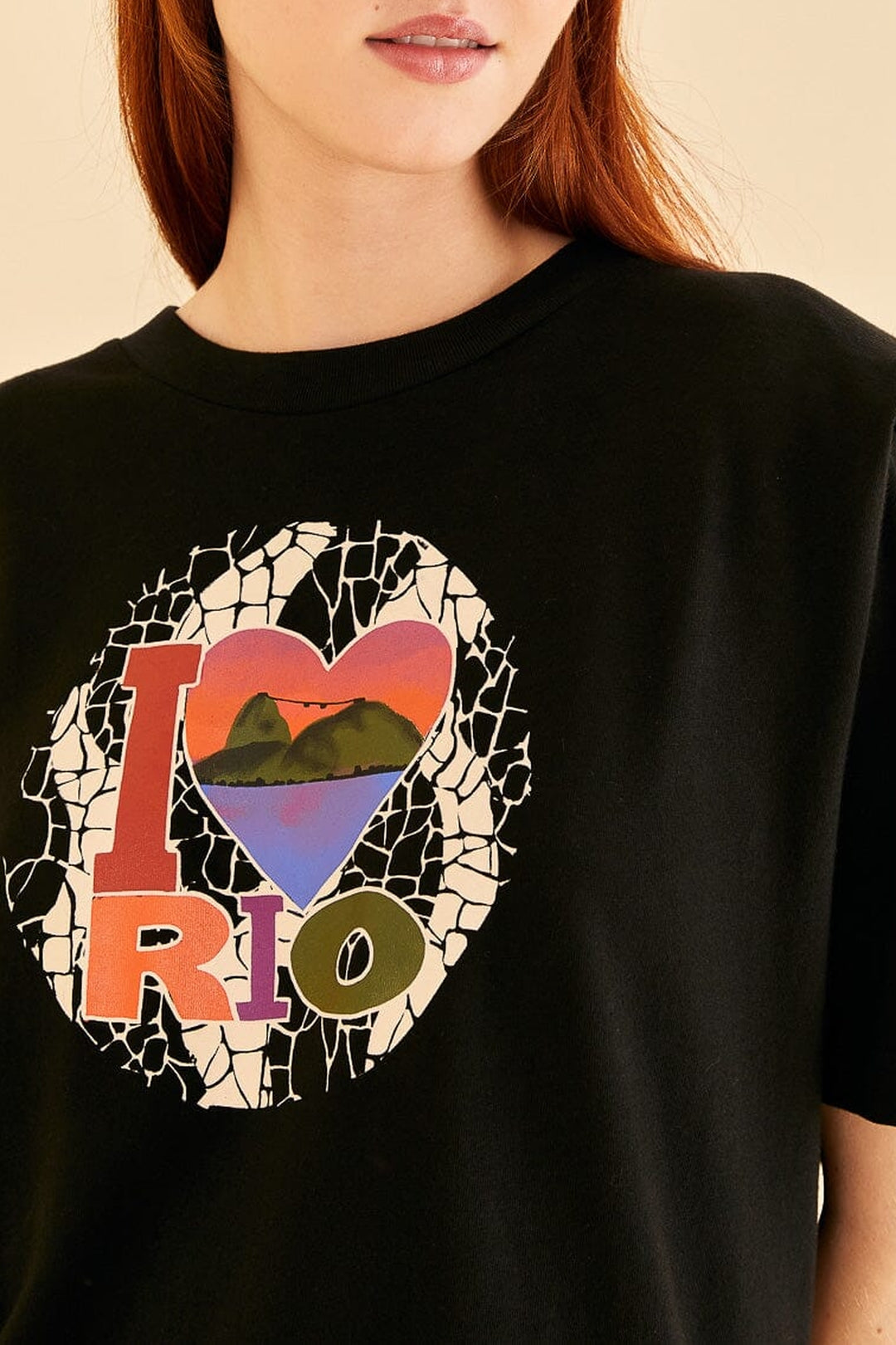T-shirt à épaulettes I Love Rio en coton - Noir
