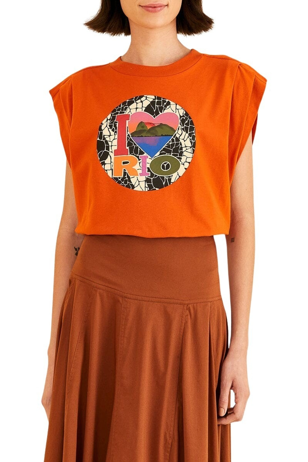 T-shirt I Love Rio sans manches en coton - Orange