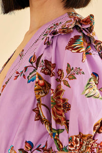 Combi-short Floral Monkey à manches courtes en coton - Violet