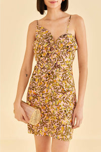 Robe courte à fleurs de Carambole en lin - Jaune
