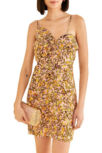 Robe courte à fleurs de Carambole en lin - Jaune