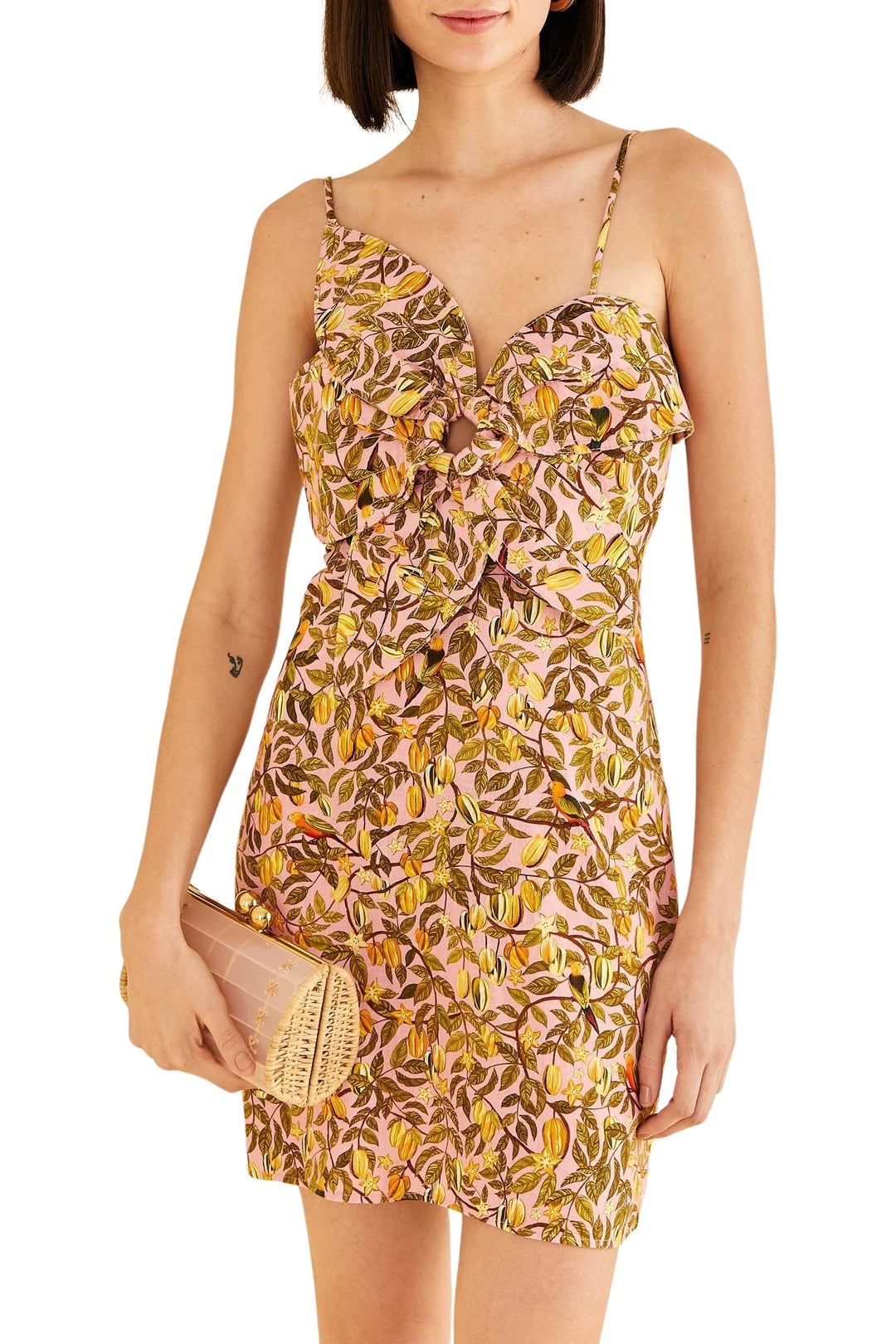Robe courte à fleurs de Carambole en lin - Jaune