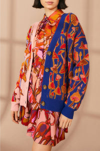 Cardigan Mushrooms en maille à motif - Bleu