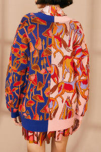Cardigan Mushrooms en maille à motif - Bleu