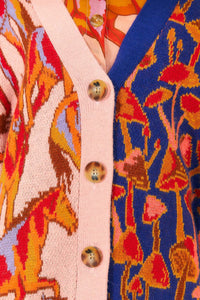 Cardigan Mushrooms en maille à motif - Bleu