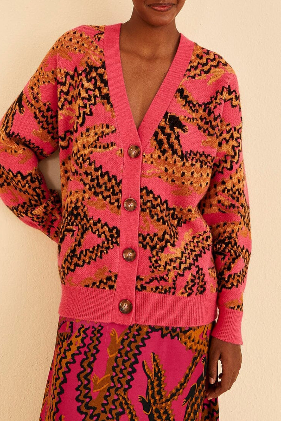 Cardigan en maille à motifs Léopard - Rose
