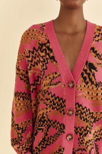 Cardigan en maille à motifs Léopard - Rose