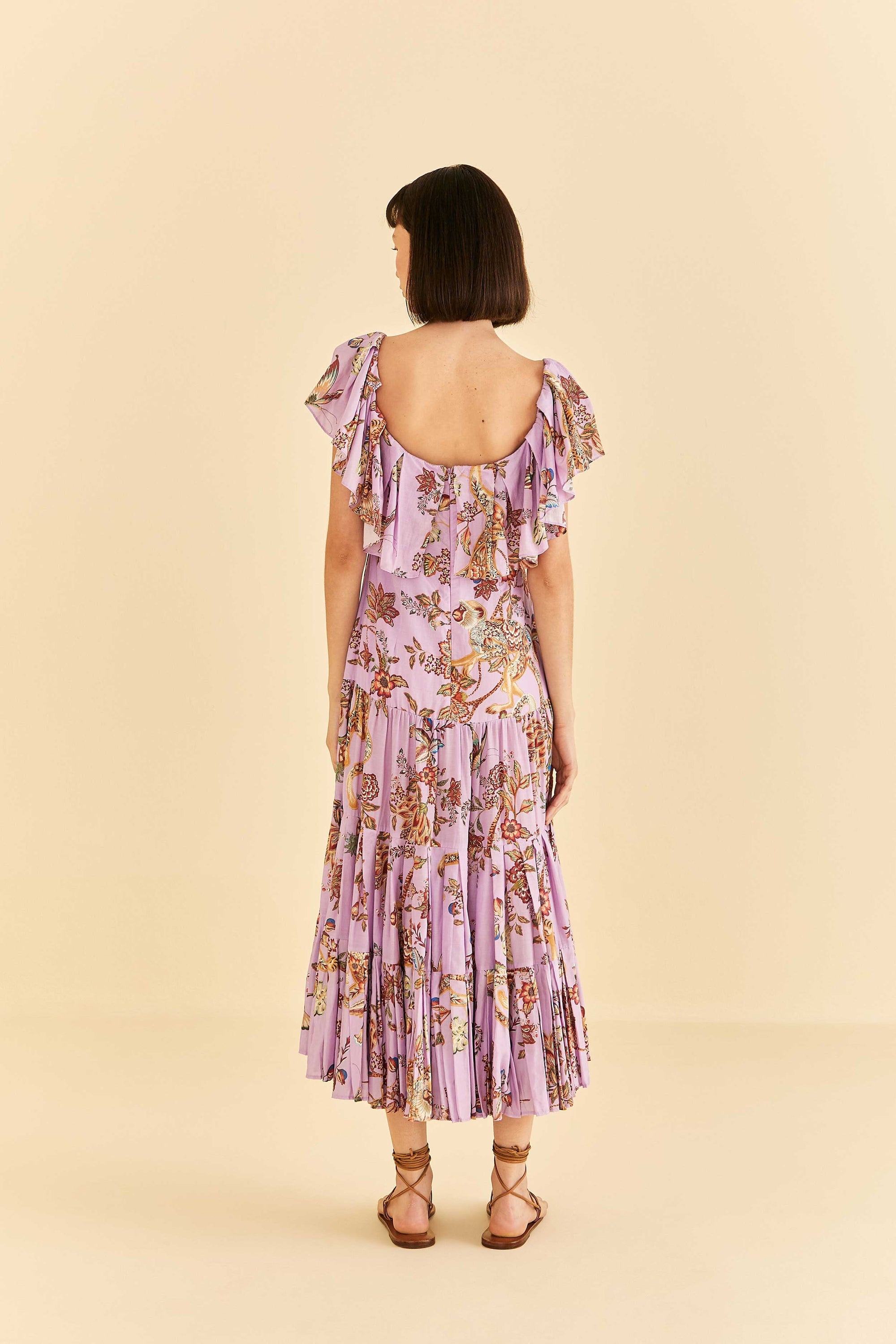 Robe longue Floral Monkey à manches courtes en coton - Violet