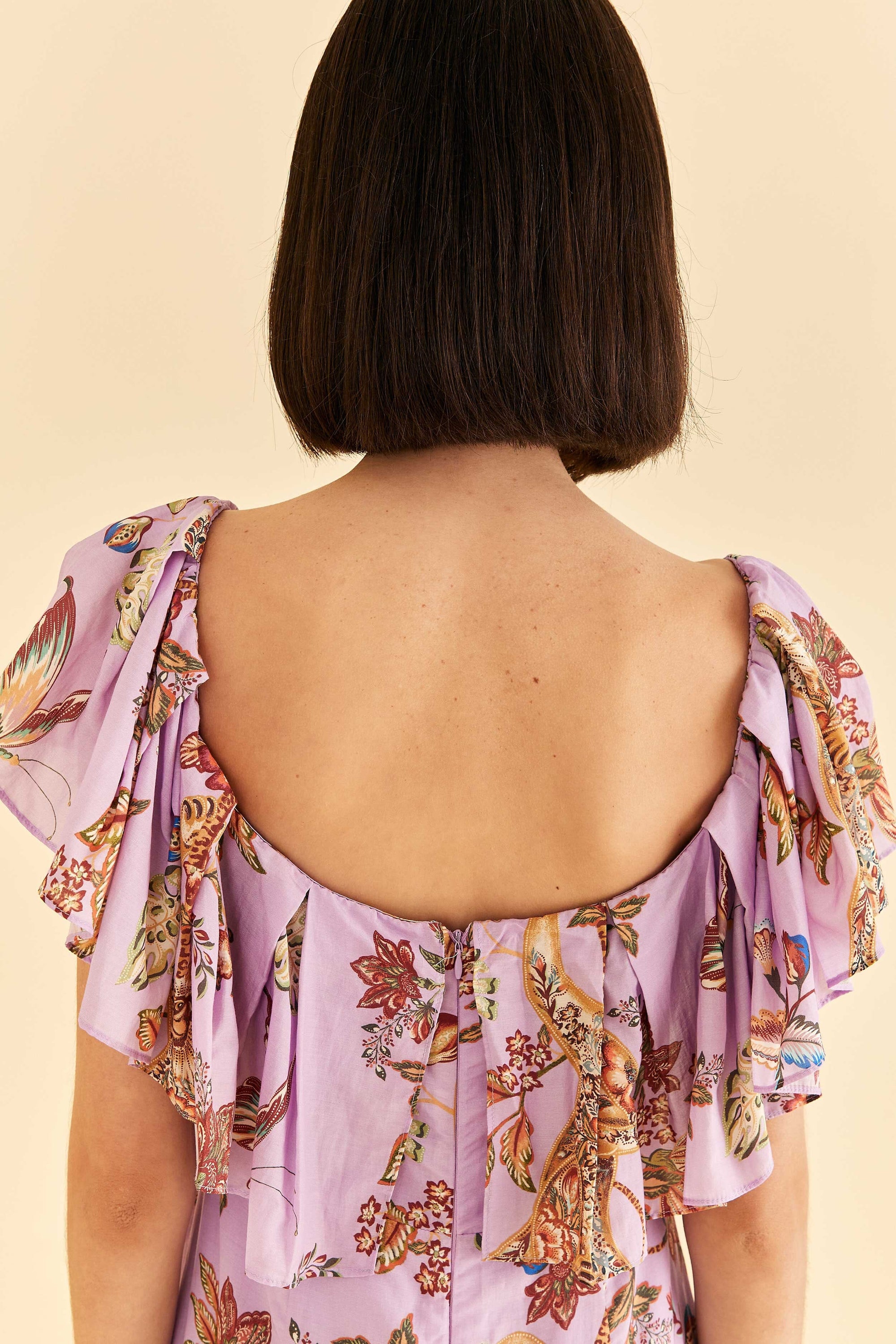 Robe longue Floral Monkey à manches courtes en coton - Violet