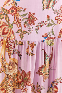 Robe longue Floral Monkey à manches courtes en coton - Violet
