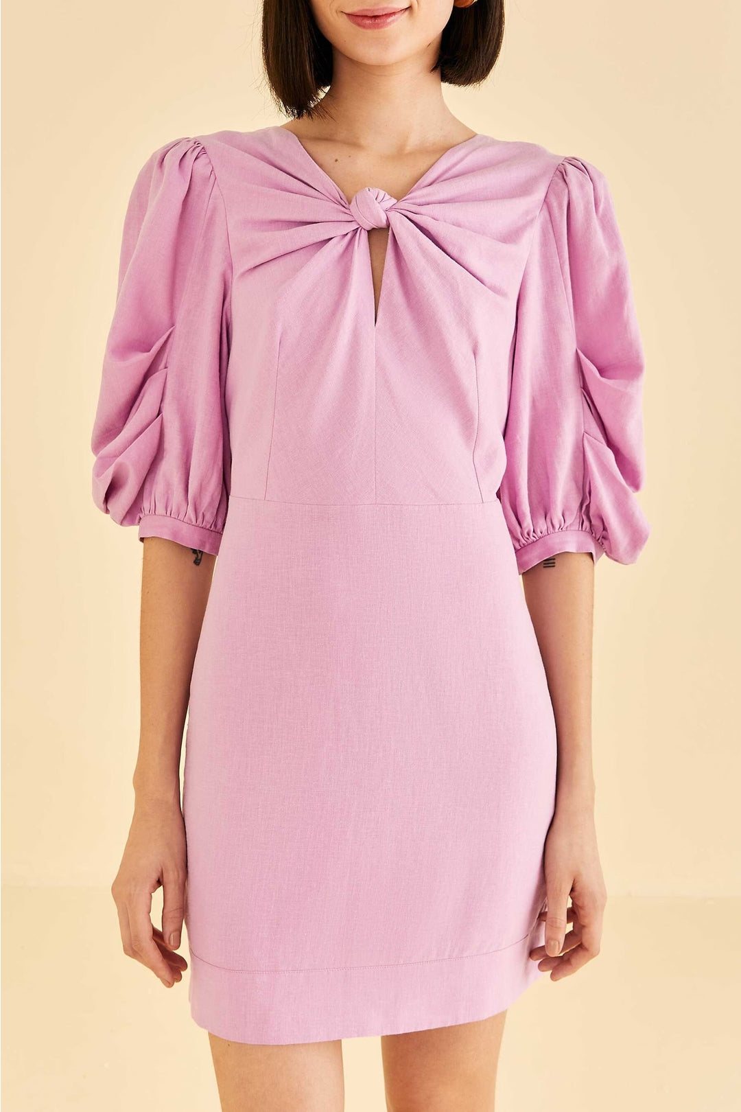 Robe courte à manches courtes en lin - Violet