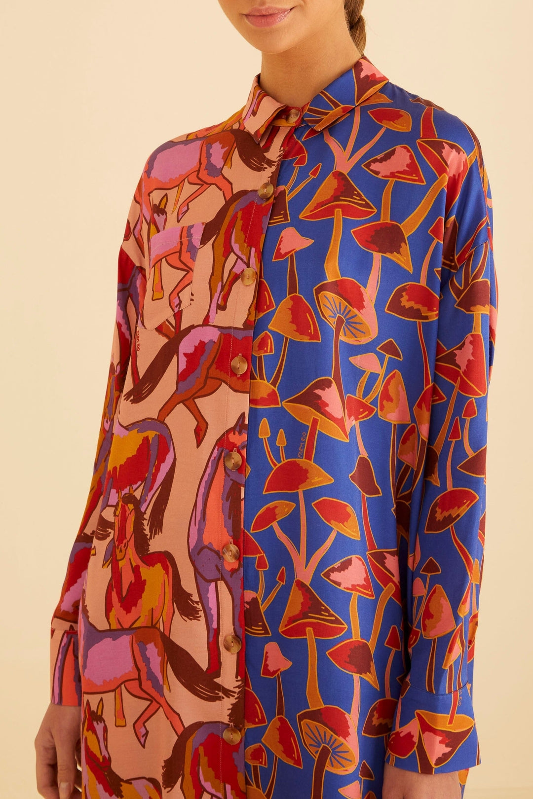 Chemise longue à motif de chevaux - Multicolore