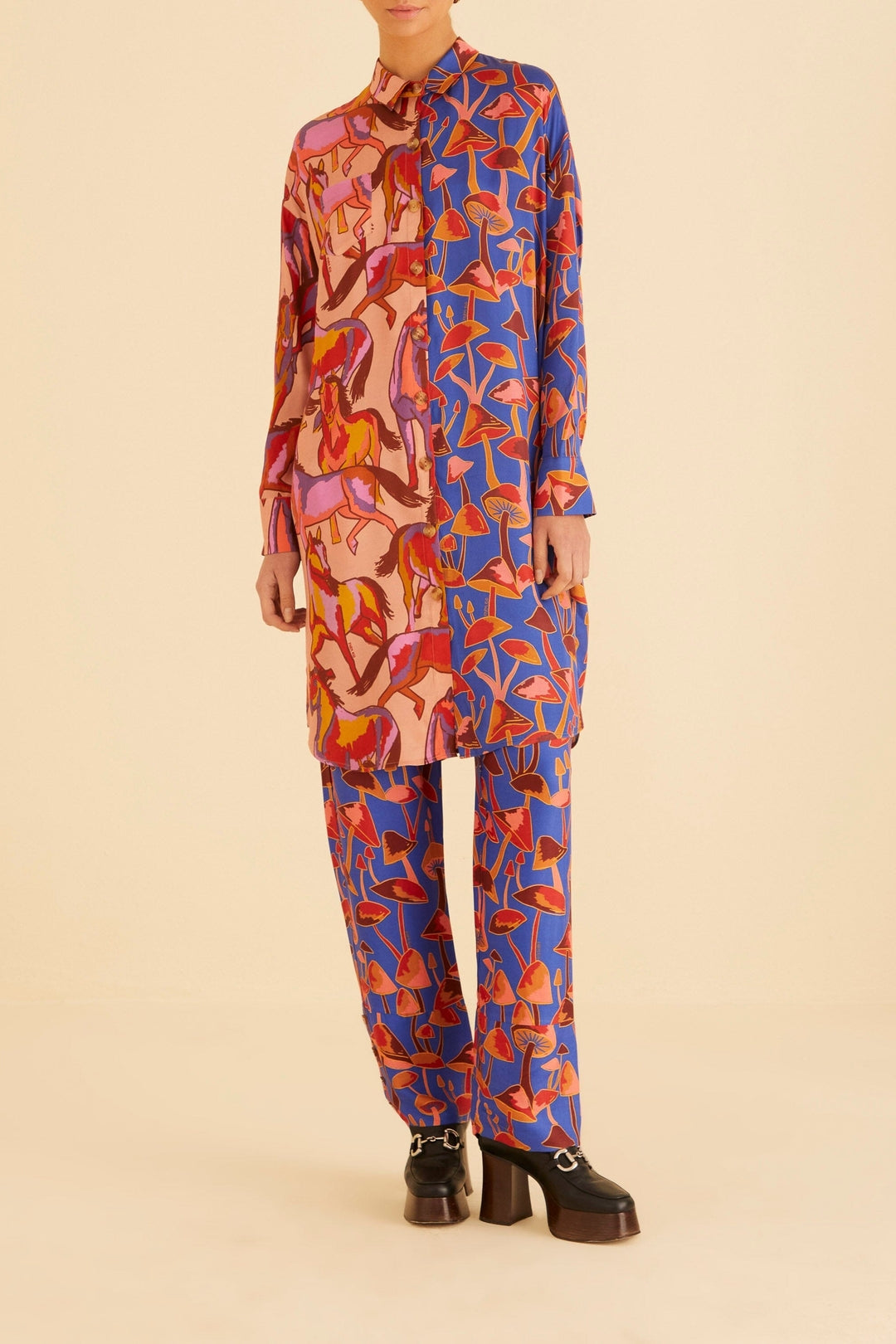 Chemise longue à motif de chevaux - Multicolore