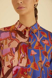 Chemise longue à motif de chevaux - Multicolore