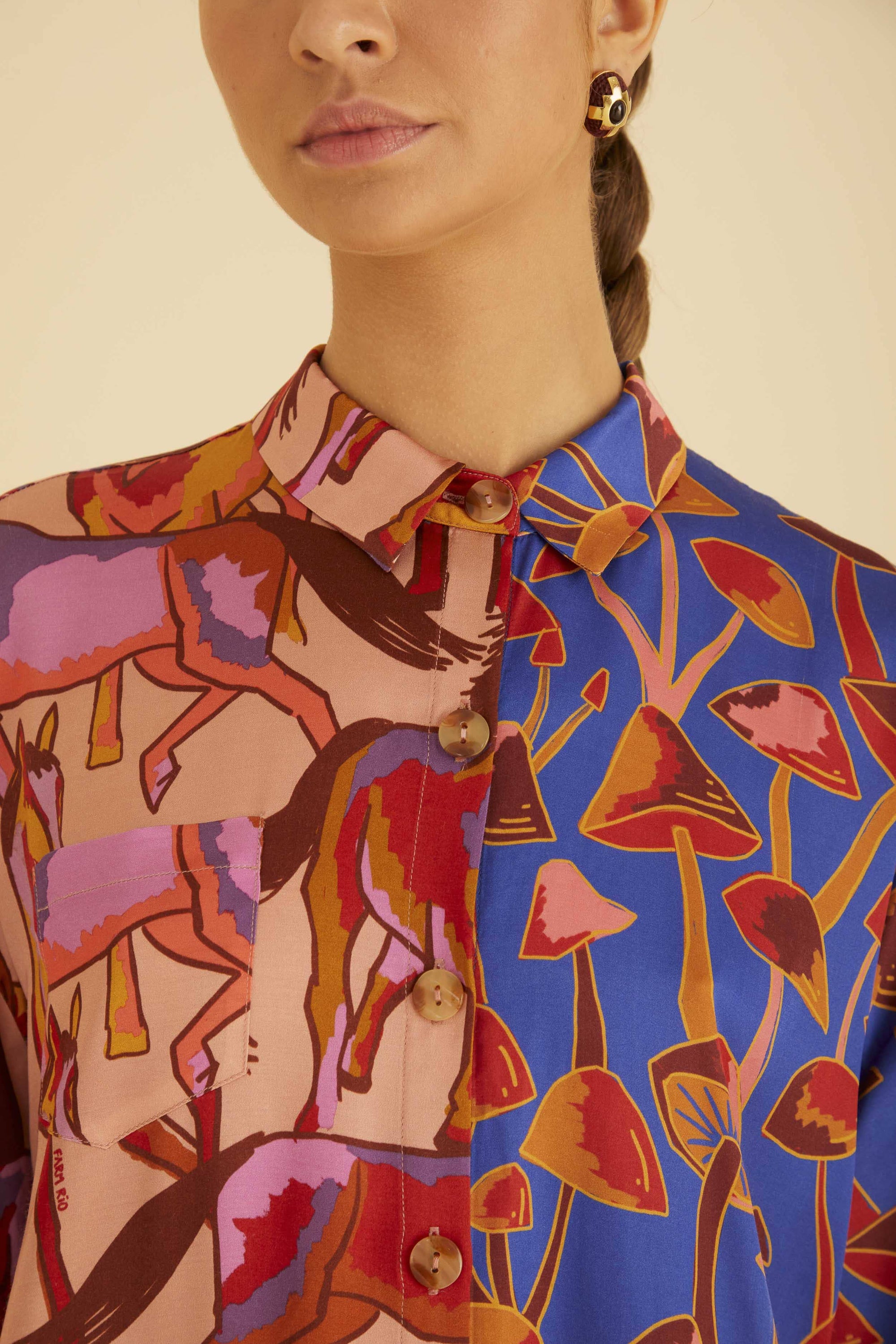 Chemise longue à motif de chevaux - Multicolore