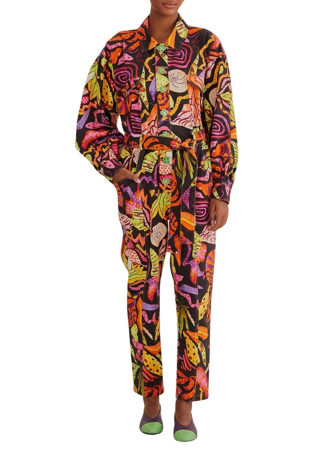 Combinaison longue Jardin psychédélique en coton - Multicolore