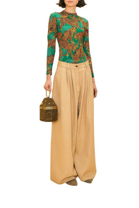 Pantalon taille basse à pinces en coton - Beige