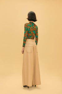 Pantalon taille basse à pinces en coton - Beige
