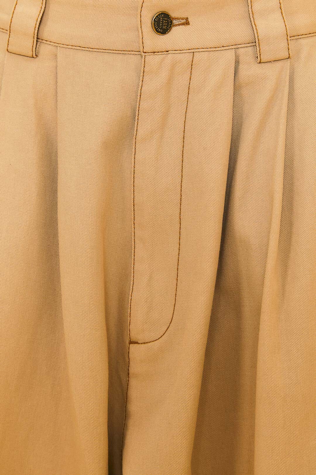 Pantalon taille basse à pinces en coton - Beige