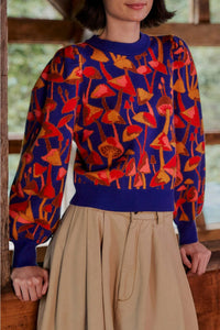 Pull Mushroom Sketch en maille - Bleu & rouge