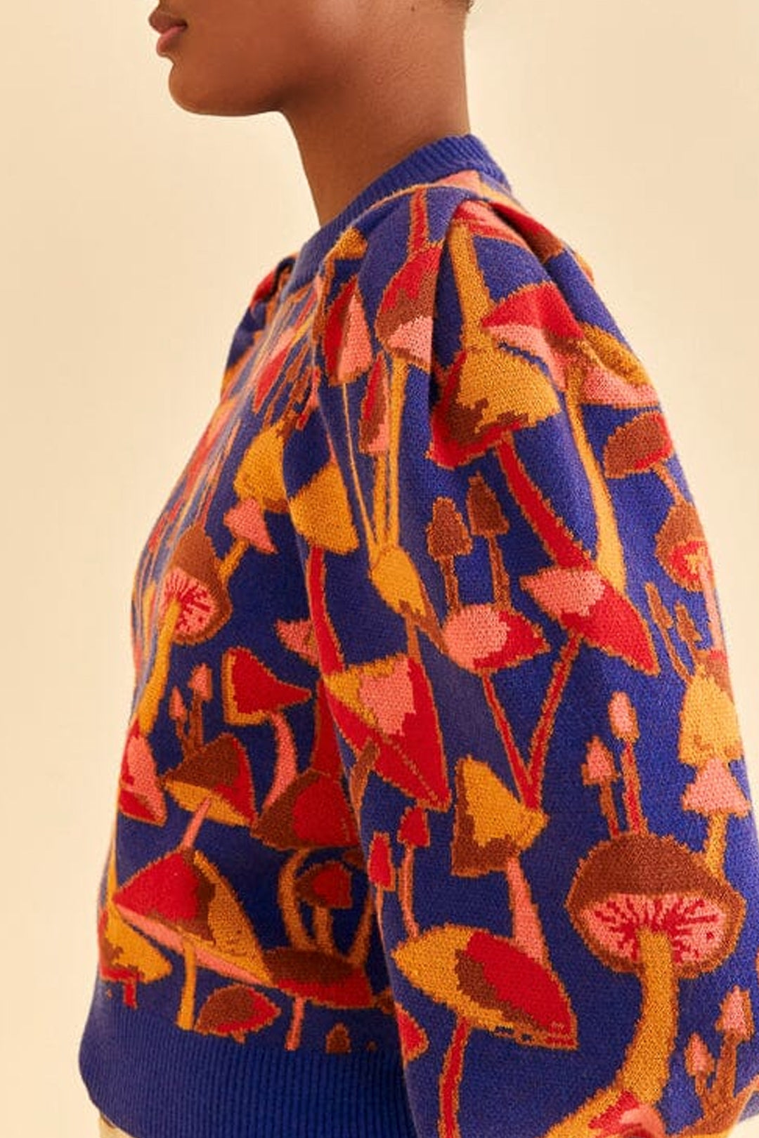 Pull Mushroom Sketch en maille - Bleu & rouge