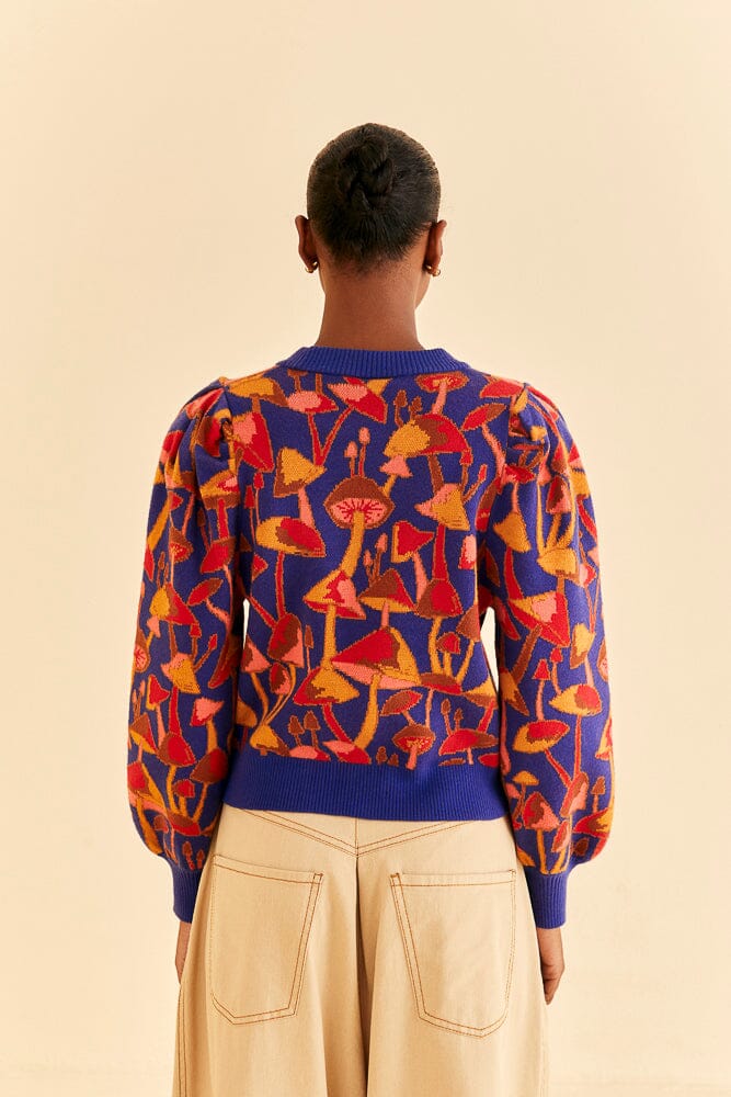 Pull Mushroom Sketch en maille - Bleu & rouge