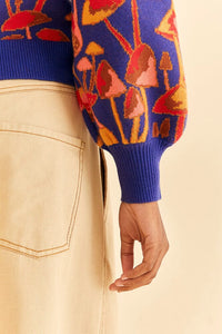 Pull Mushroom Sketch en maille - Bleu & rouge