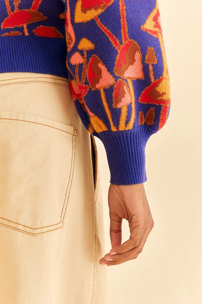 Pull Mushroom Sketch en maille - Bleu & rouge